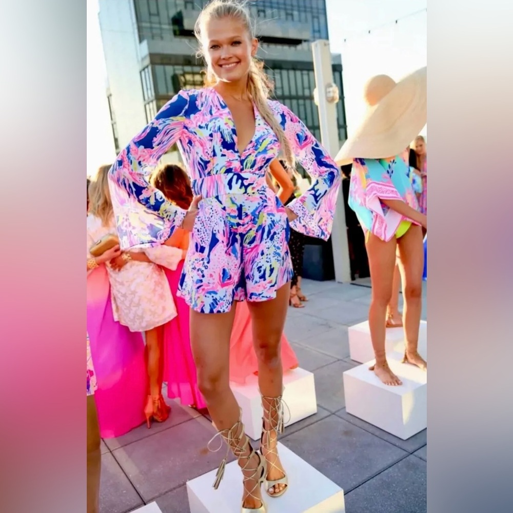 🦄🦄 Lilly Pulitzer GLORIA ROMPER Indigo Sunken Treasure Size 8 - SUPER RARE